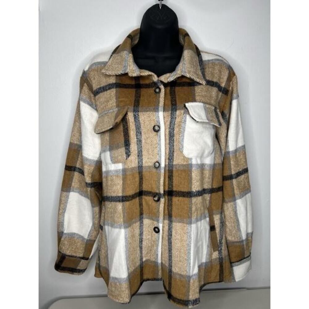 NWT Blue B Collection Women's Brown Plaid Collared Jacket Women’s Size Medium